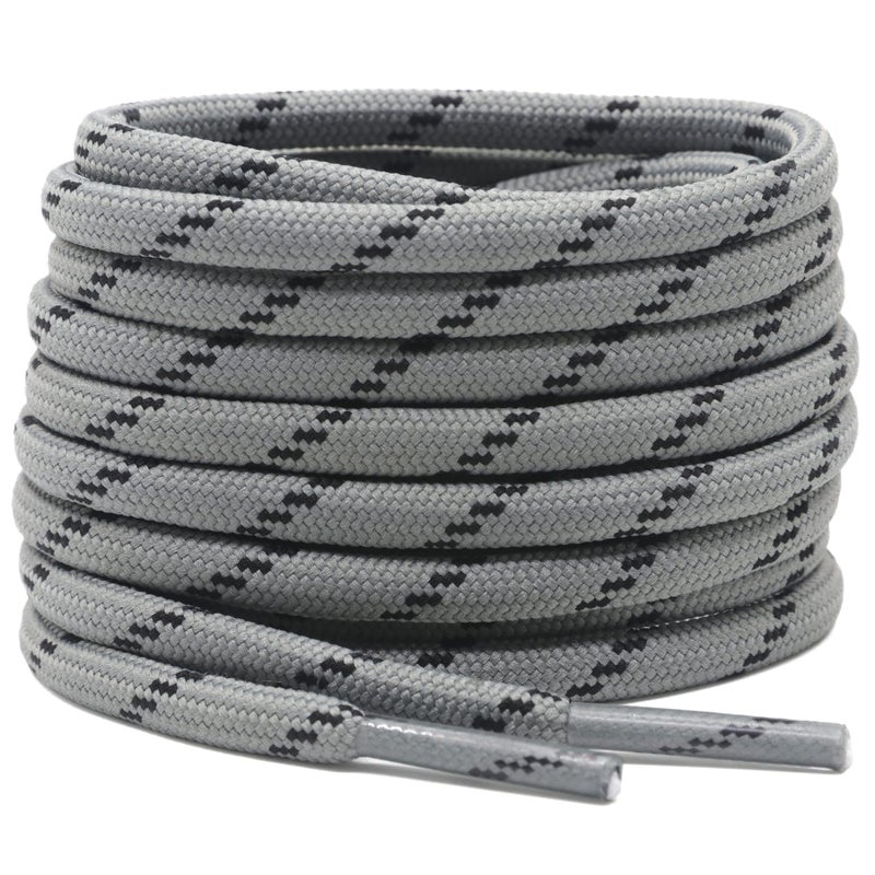 DELELE 2 Pair Non-slip Outdoor Mountaineering Hiking Walking Shoelaces Round Light Gray Black String Rope Boot Laces Strong Durable Bootlaces-39.37""